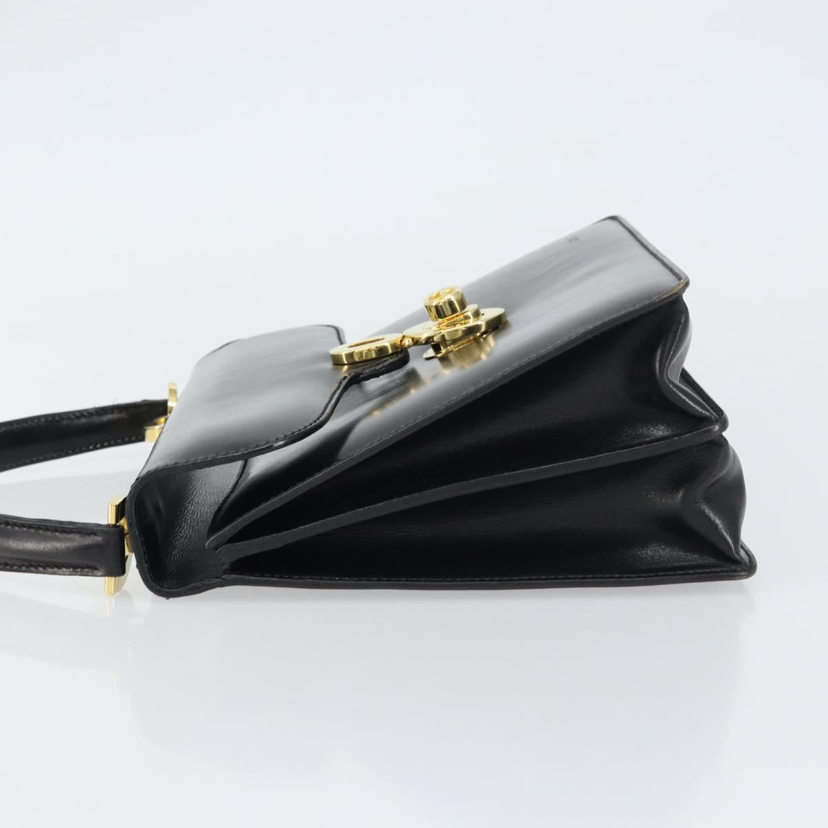 GUCCI Hand Bag Leather Black Gold Auth 159265