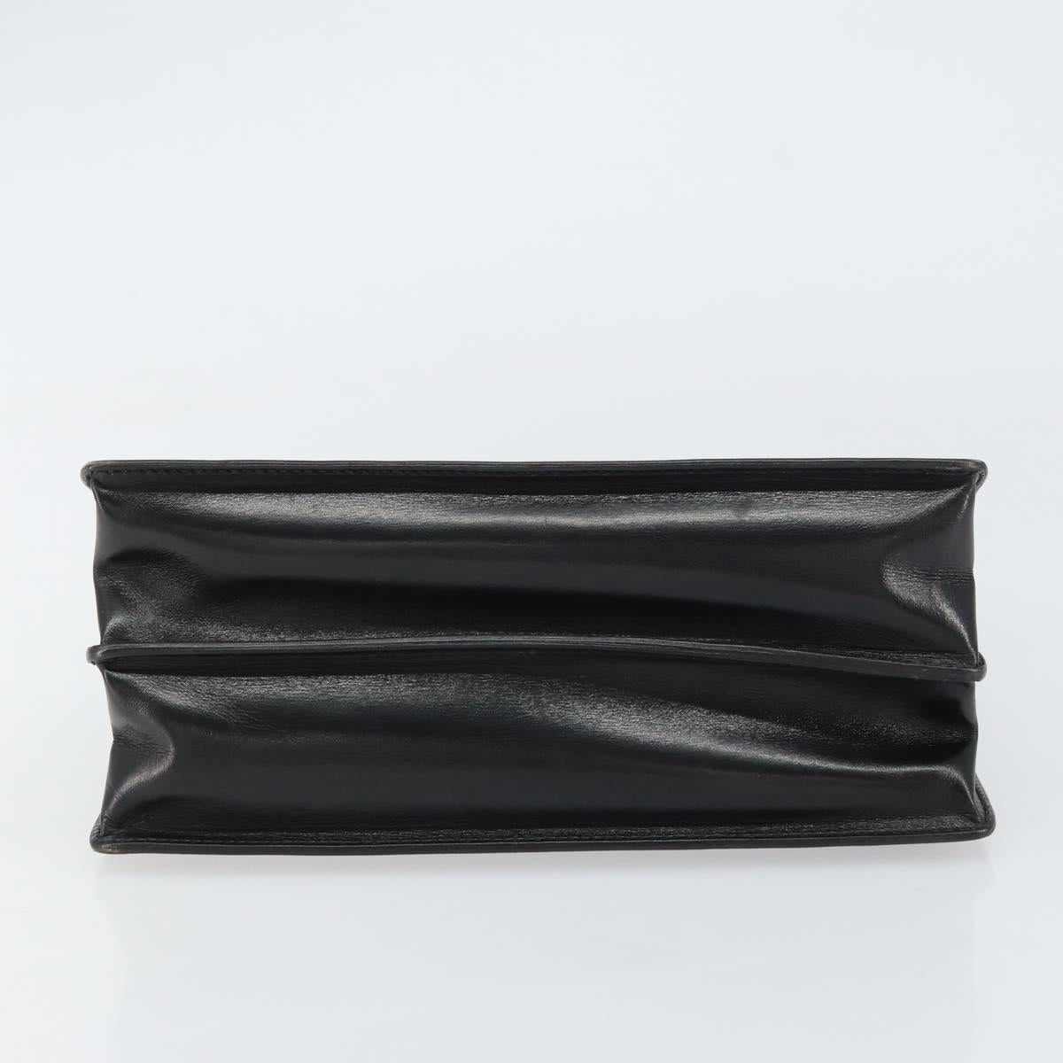 GUCCI Hand Bag Leather Black Gold Auth 159265