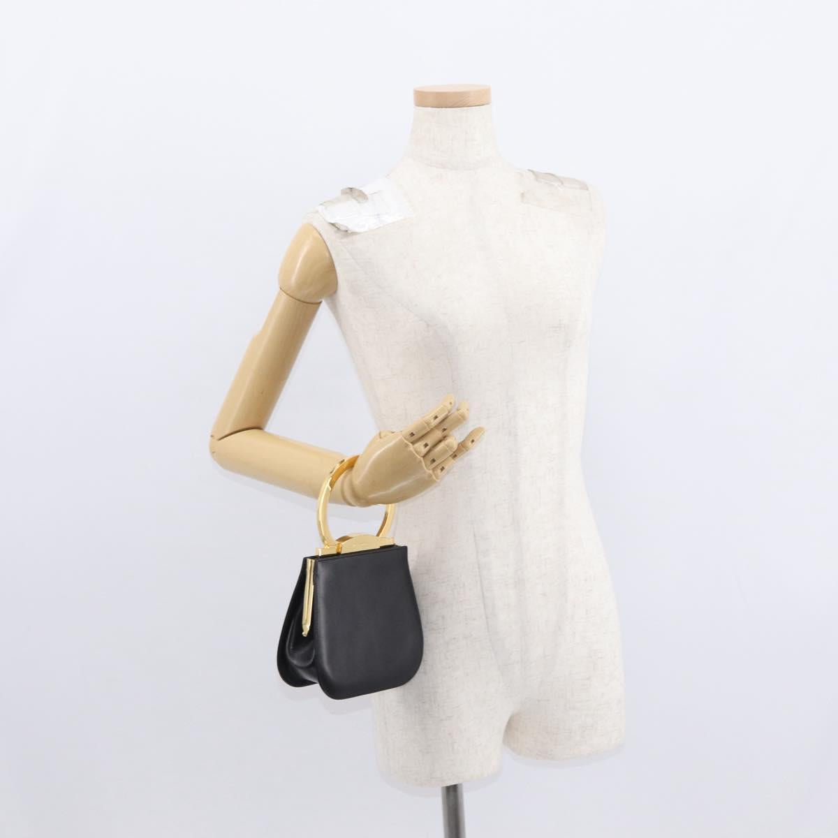 Salvatore Ferragamo Gancini Hand Bag Leather Black Gold Auth 159266V