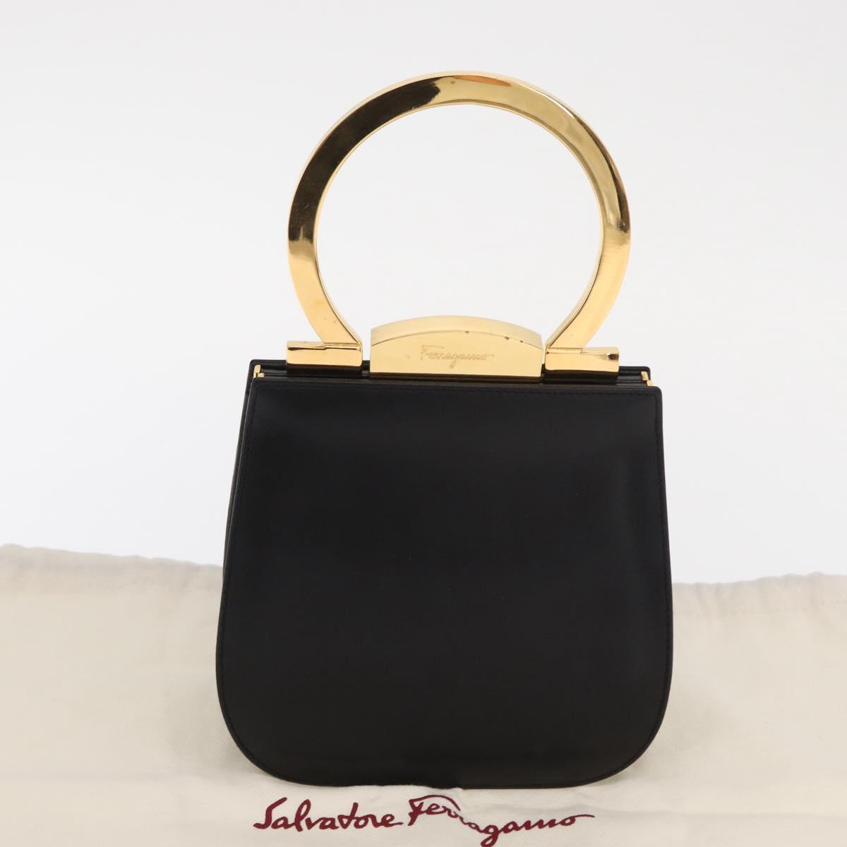 Salvatore Ferragamo Gancini Hand Bag Leather Black Gold Auth 159266V