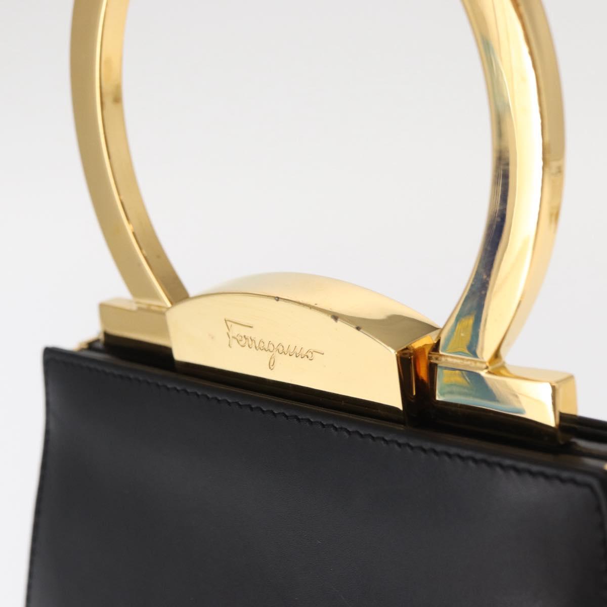 Salvatore Ferragamo Gancini Hand Bag Leather Black Gold Auth 159266V