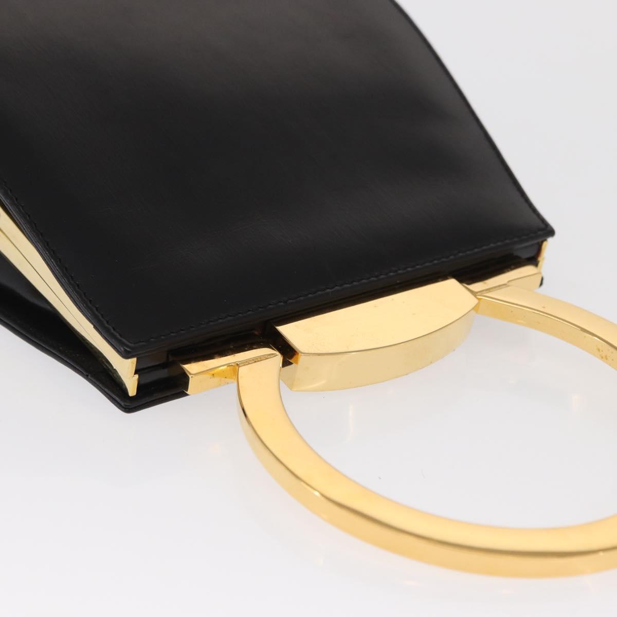 Salvatore Ferragamo Gancini Hand Bag Leather Black Gold Auth 159266V