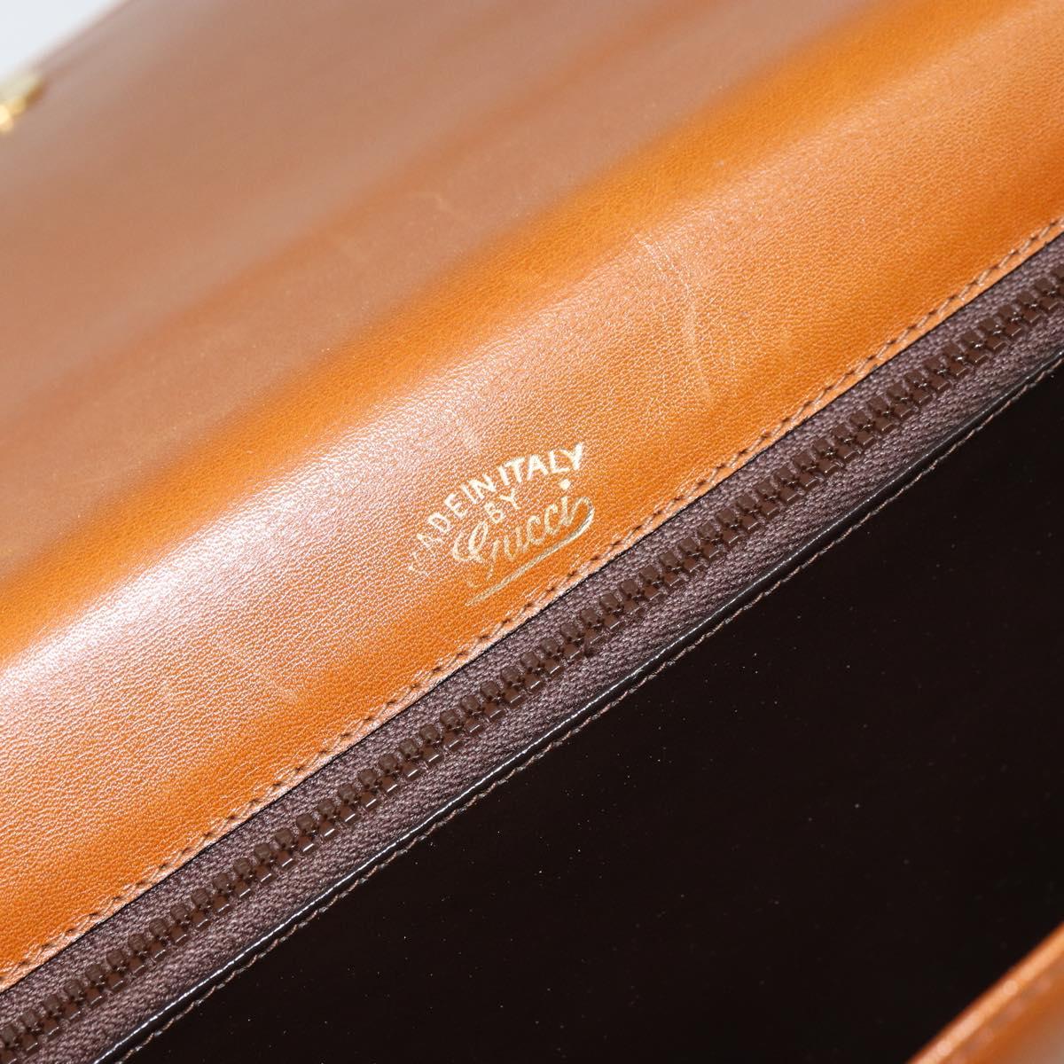 GUCCI Web Sherry Line Horsebit Shoulder Bag Leather Brown Gold Red Auth 159268
