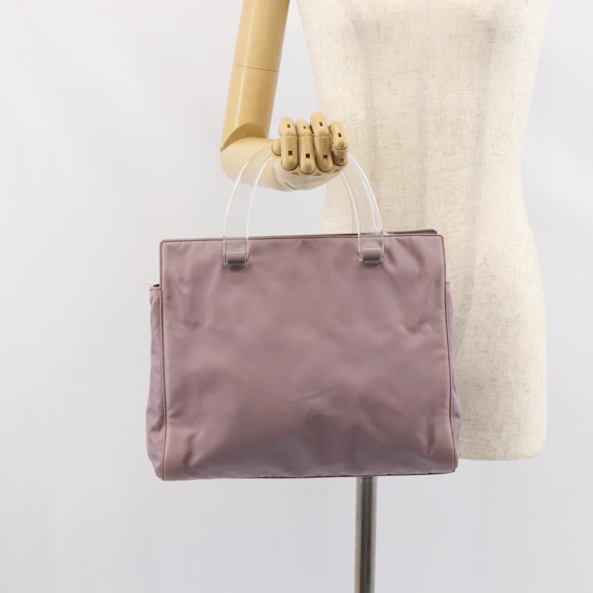 PRADA Hand Bag Nylon Lavende Silver Auth 159273