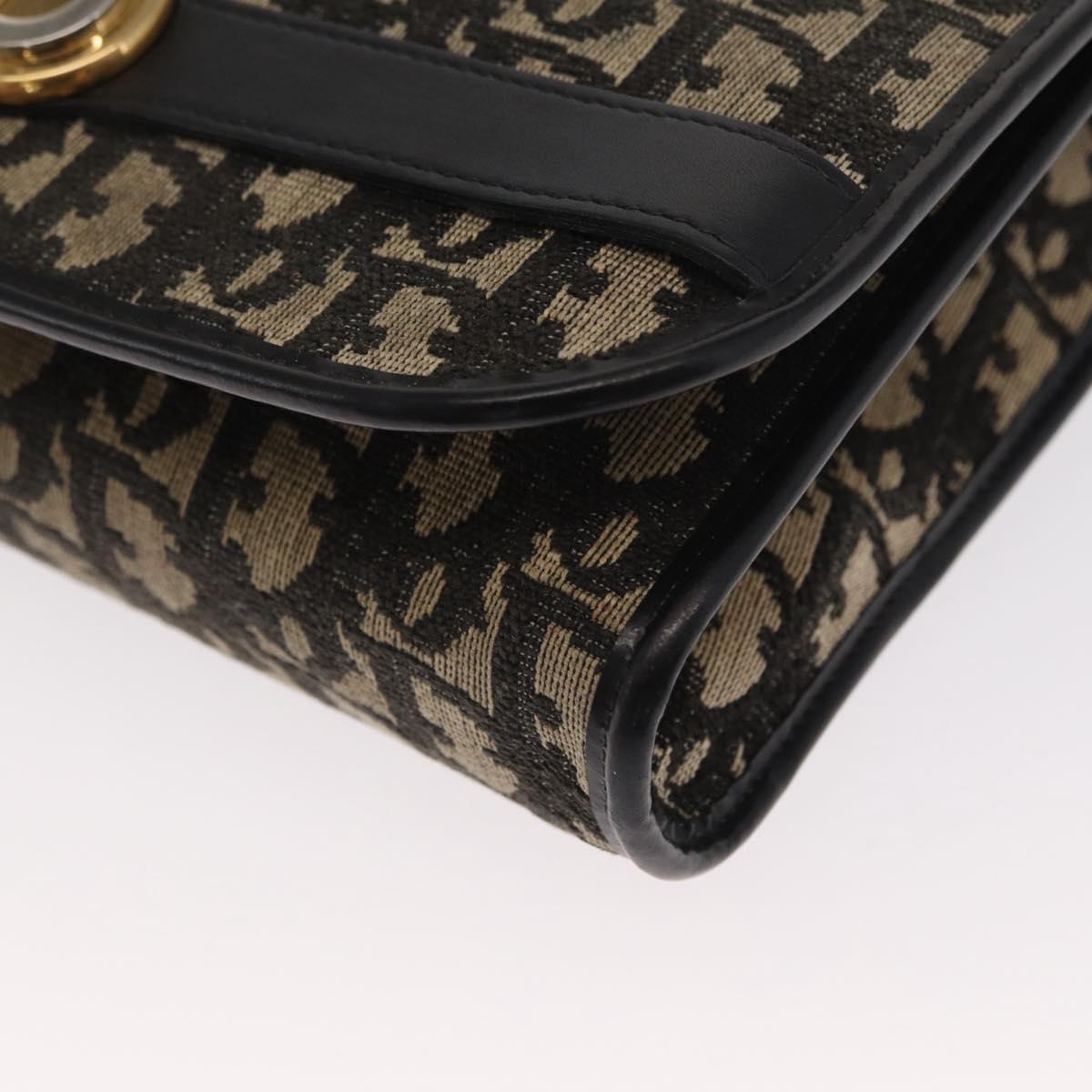 Christian Dior Trotter Canvas Shoulder Bag Black Gold Auth 159274