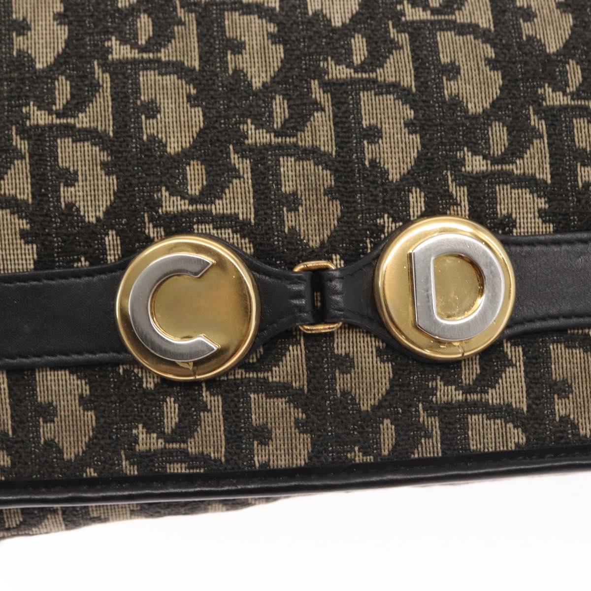 Christian Dior Trotter Canvas Shoulder Bag Black Gold Auth 159274