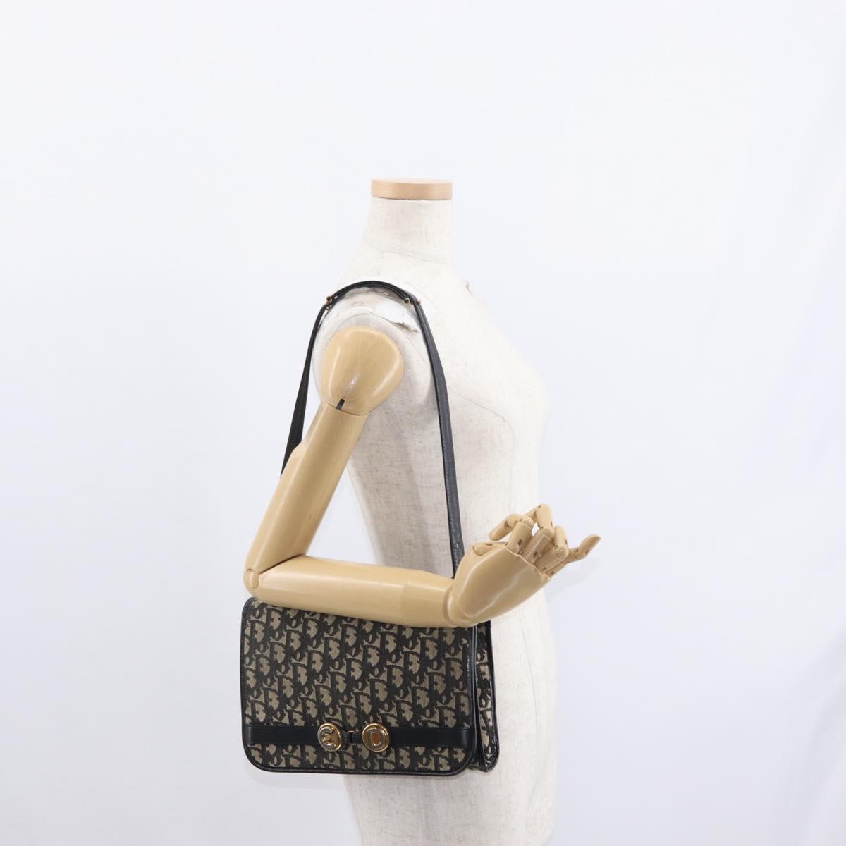 Christian Dior Trotter Canvas Shoulder Bag Black Gold Auth 159274