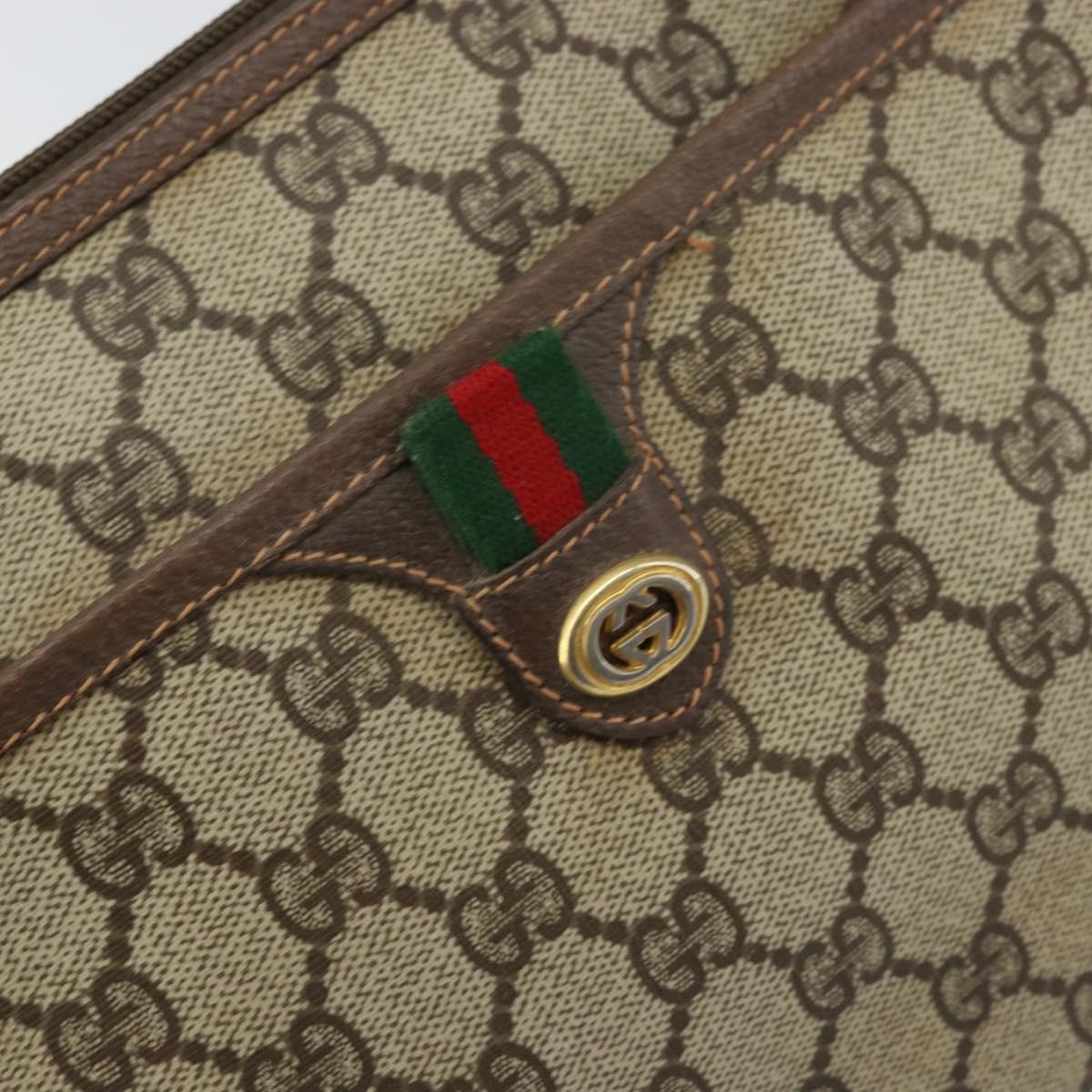 GUCCI GG Supreme Web Sherry Line Bag PVC Beige Gold 89 02 077 Auth 159285