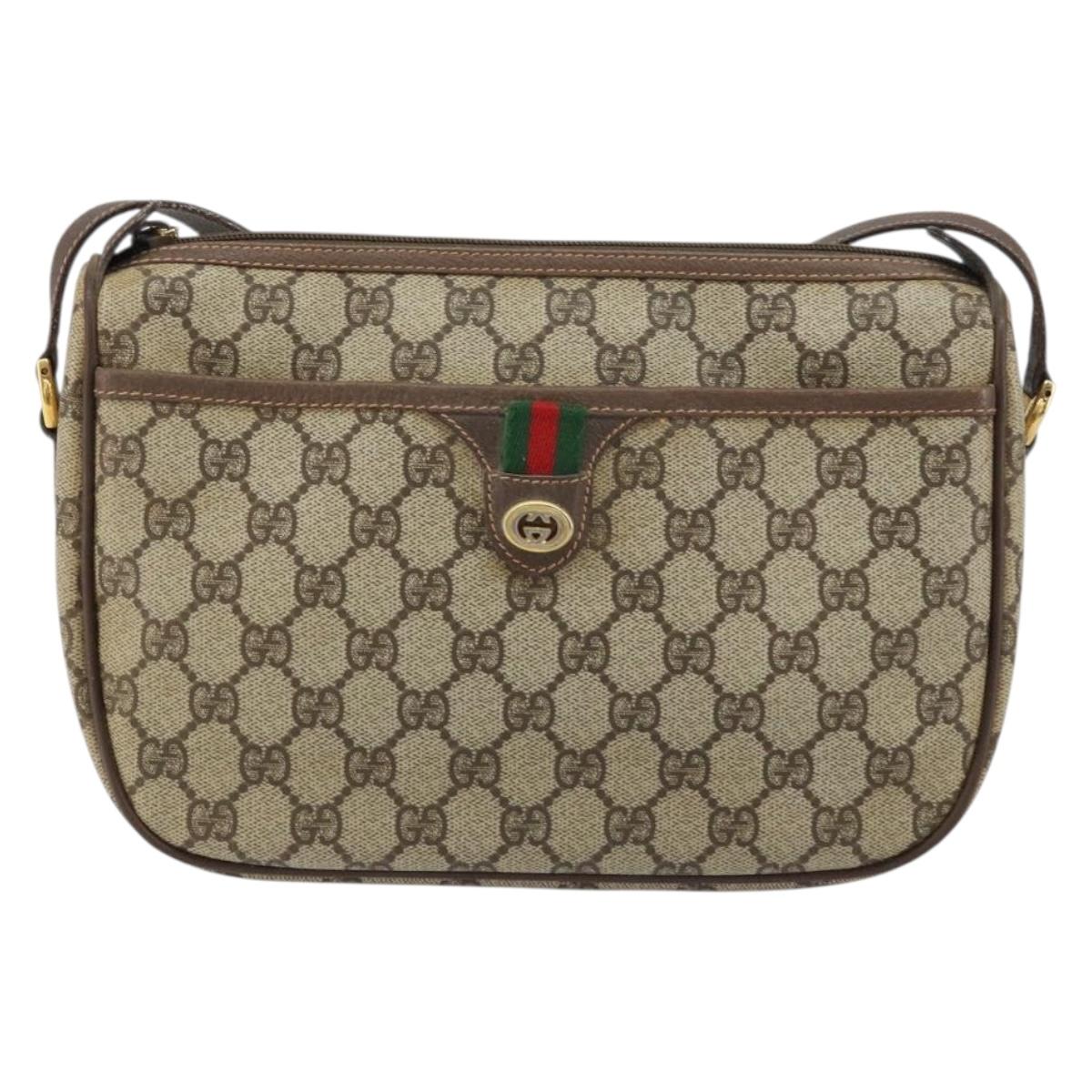 GUCCI GG Supreme Web Sherry Line Bag PVC Beige Gold 89 02 077 Auth 159285