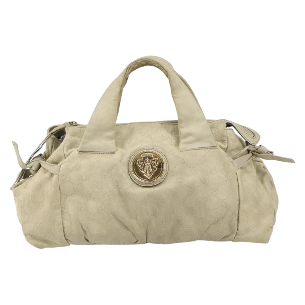 GUCCI GG Canvas Guccissima Histeria Bag Leather Ivory Gold 197020 Auth 159286