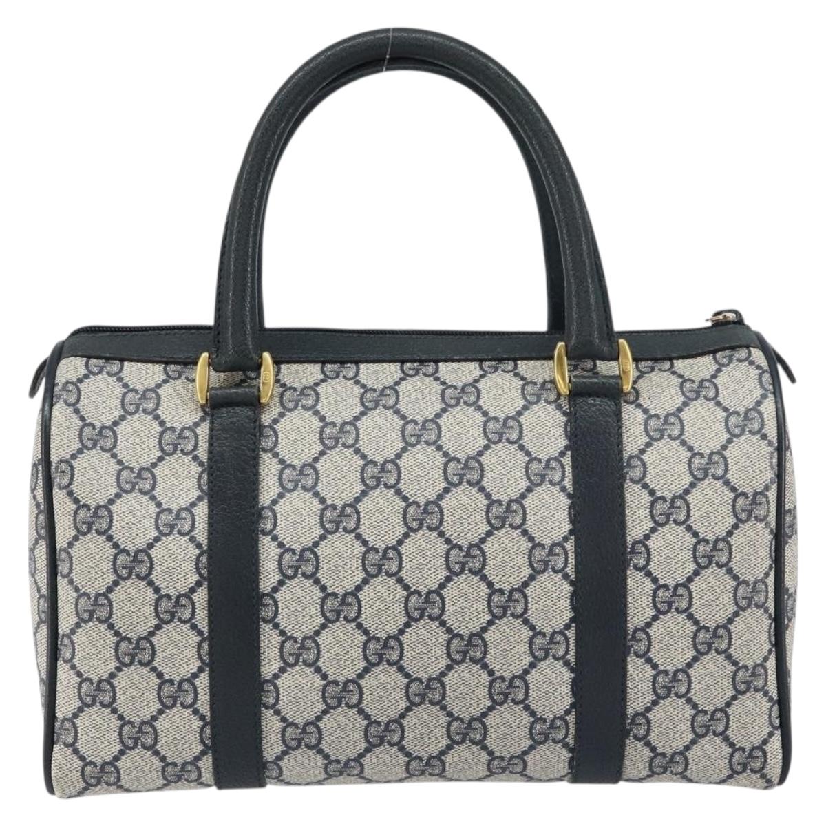 GUCCI GG Supreme Sherry Line Hand Bag PVC Navy Gold Red 39 02 006 Auth 159287