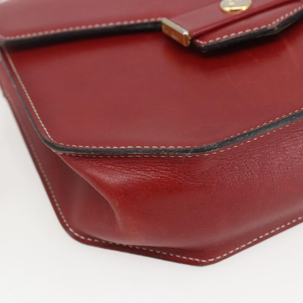 Christian Dior Hand Bag Leather 2way Red Gold Auth 159290