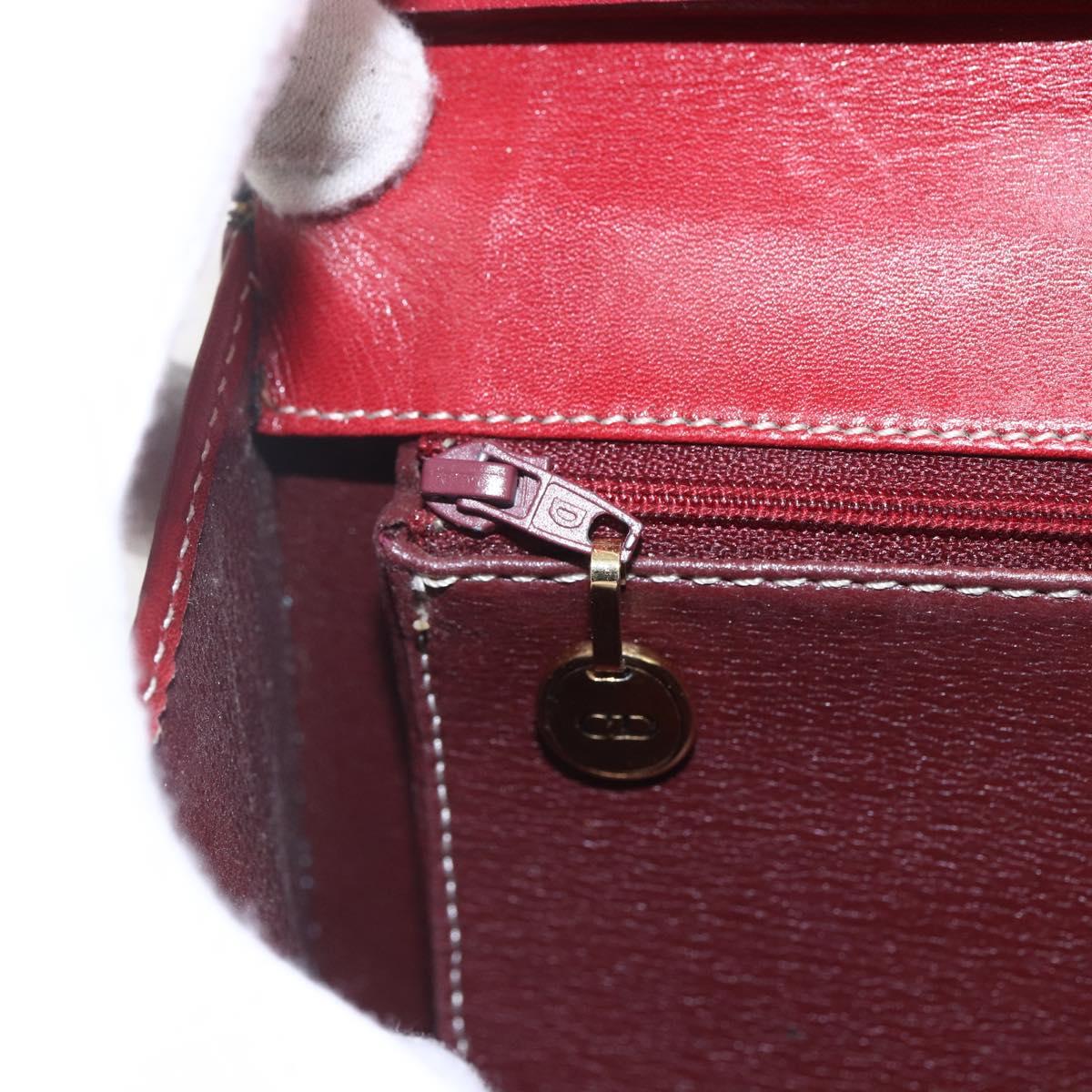 Christian Dior Hand Bag Leather 2way Red Gold Auth 159290
