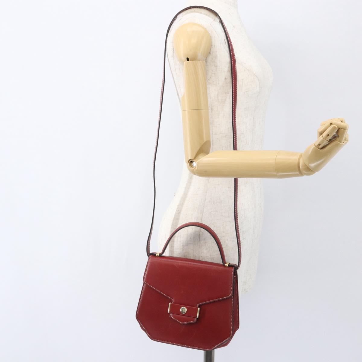 Christian Dior Hand Bag Leather 2way Red Gold Auth 159290