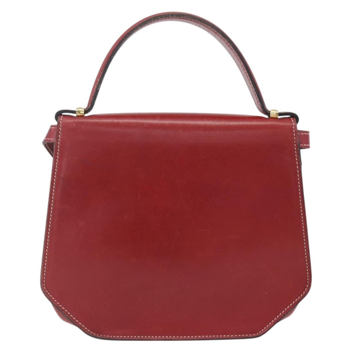 Christian Dior Hand Bag Leather 2way Red Gold Auth 159290