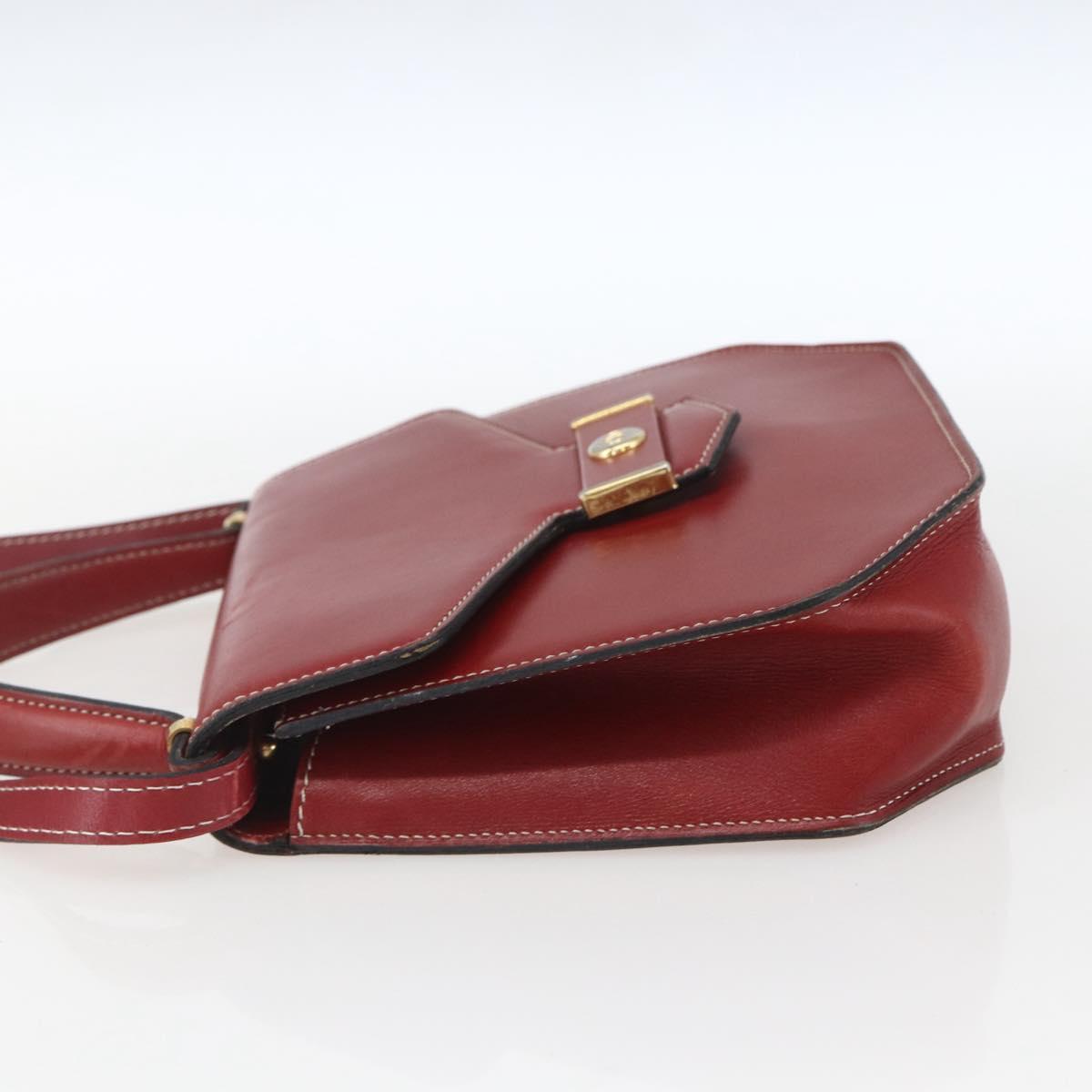 Christian Dior Hand Bag Leather 2way Red Gold Auth 159290