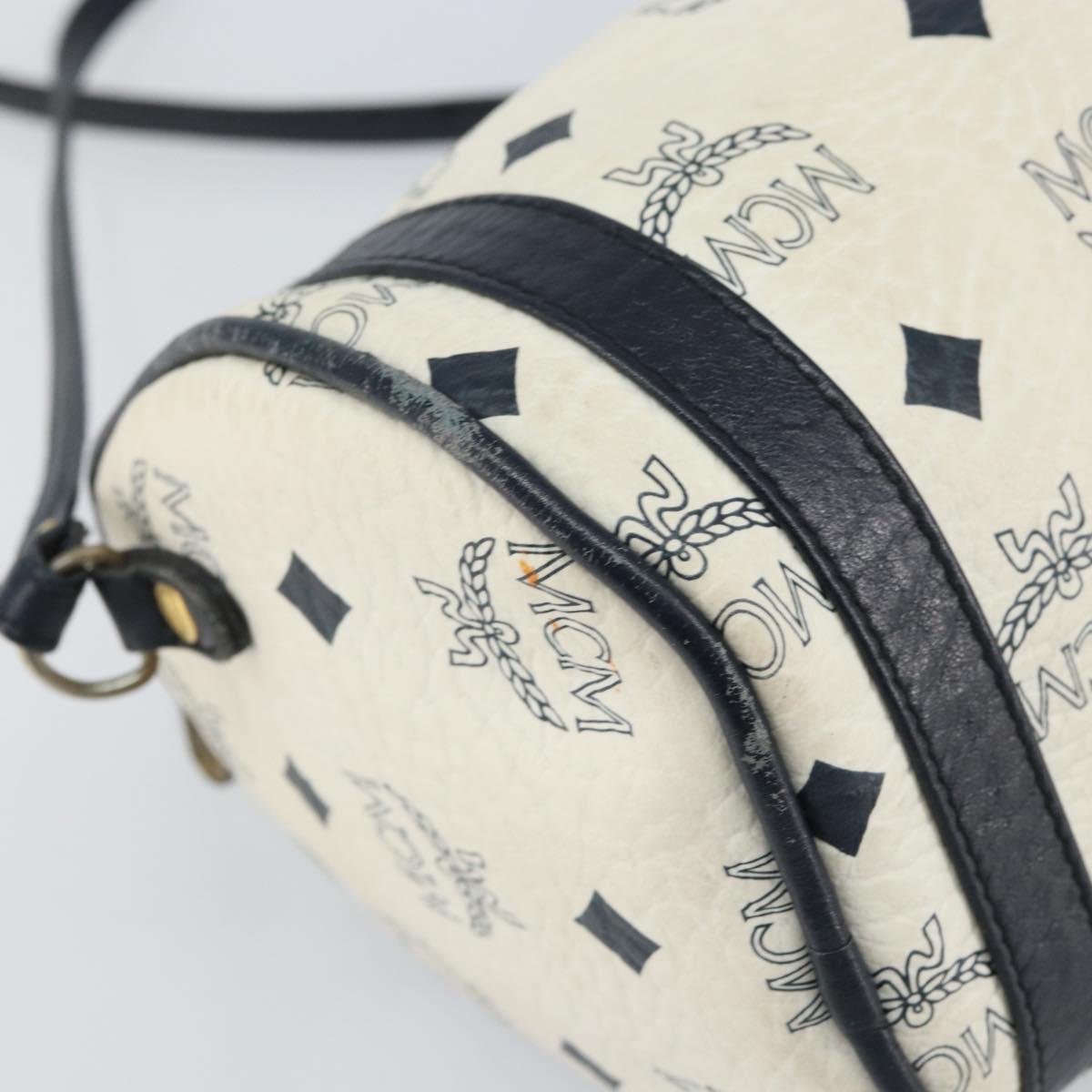 MCM Vicetos Logogram Shoulder Bag PVC Leather White Gold Auth 159292