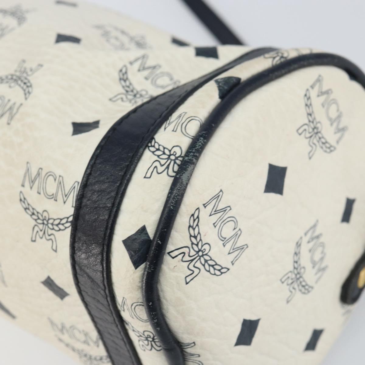 MCM Vicetos Logogram Shoulder Bag PVC Leather White Gold Auth 159292