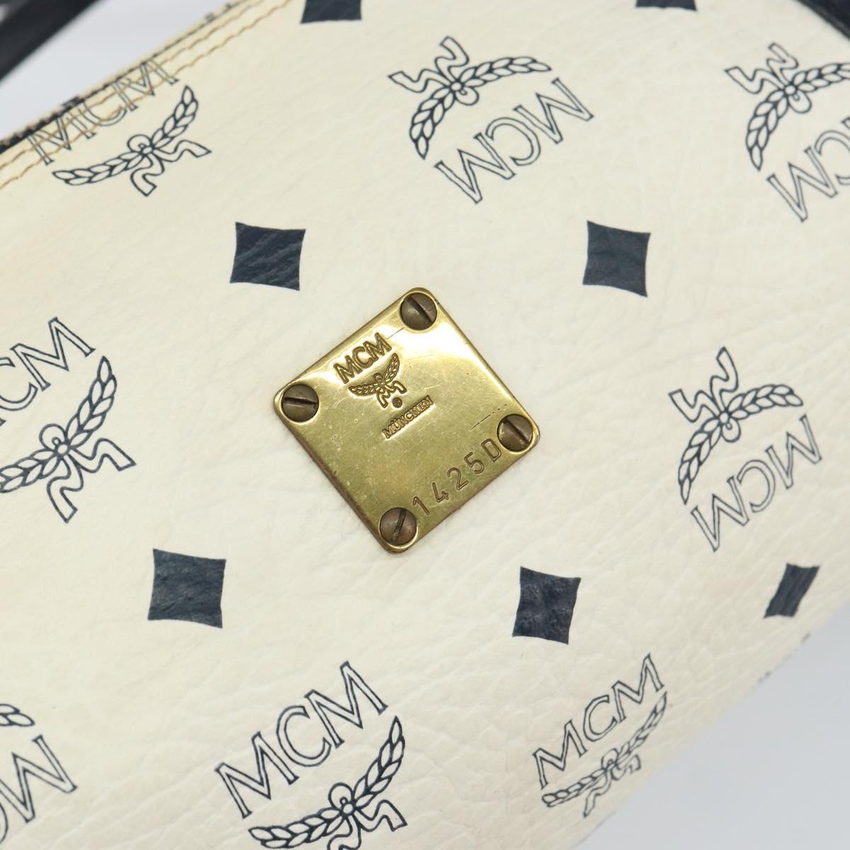 MCM Vicetos Logogram Shoulder Bag PVC Leather White Gold Auth 159292