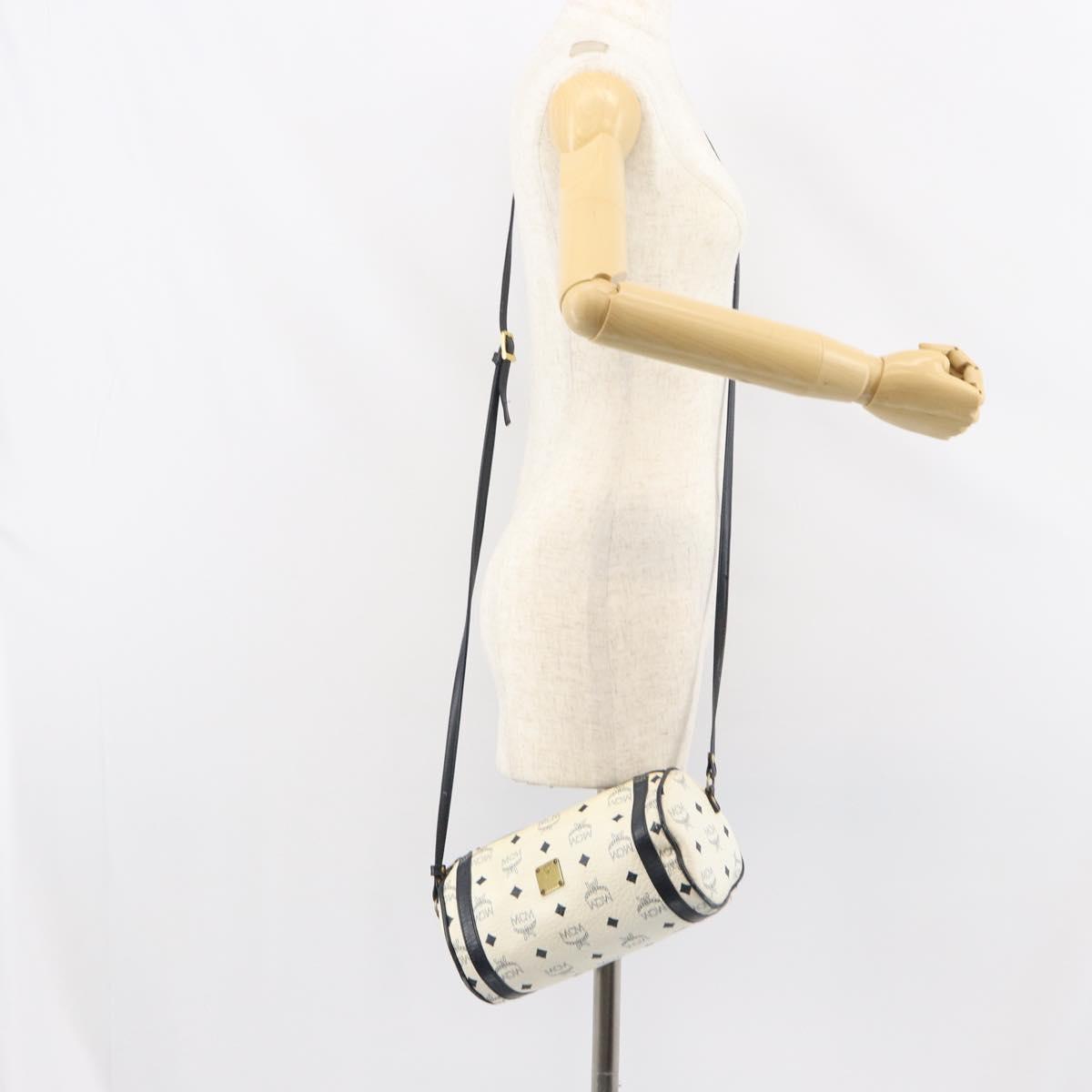 MCM Vicetos Logogram Shoulder Bag PVC Leather White Gold Auth 159292