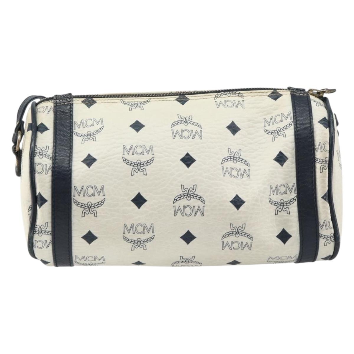 MCM Vicetos Logogram Shoulder Bag PVC Leather White Gold Auth 159292