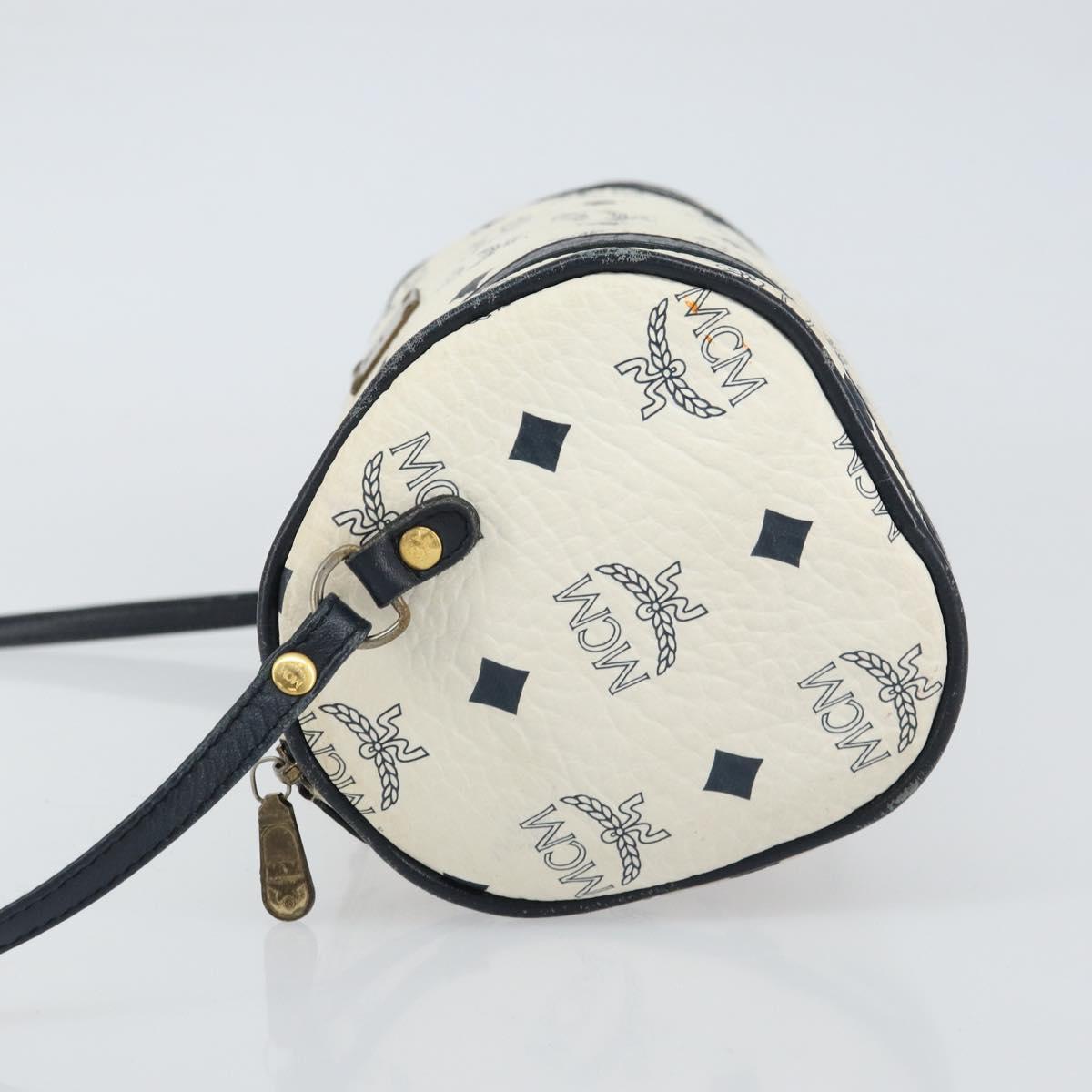 MCM Vicetos Logogram Shoulder Bag PVC Leather White Gold Auth 159292