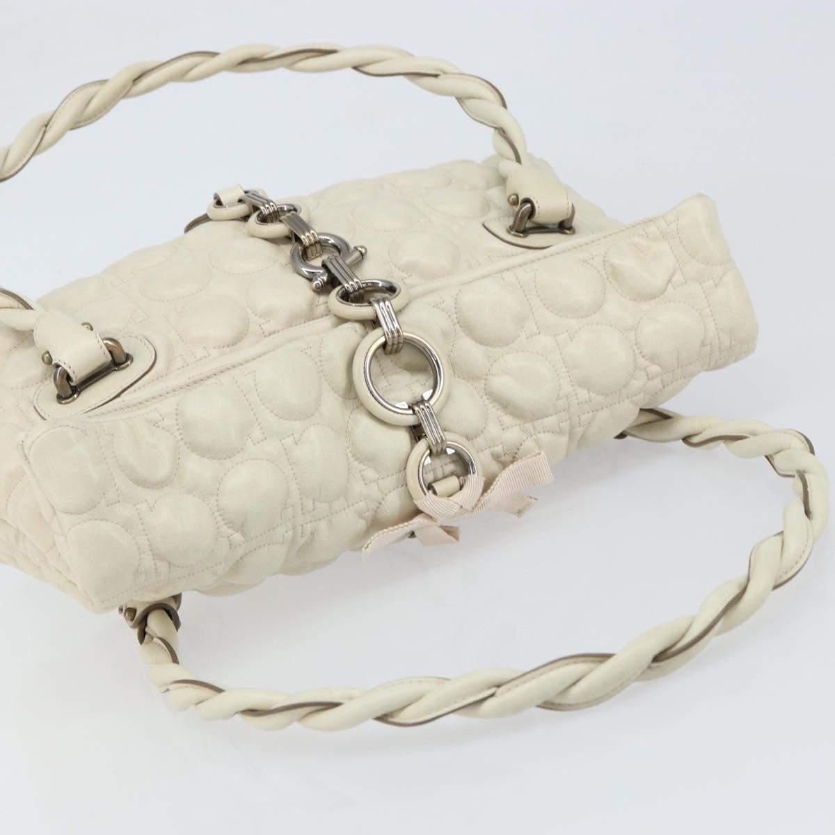 Salvatore Ferragamo Gancini Shoulder Bag Leather Ivory Gold Auth 159297