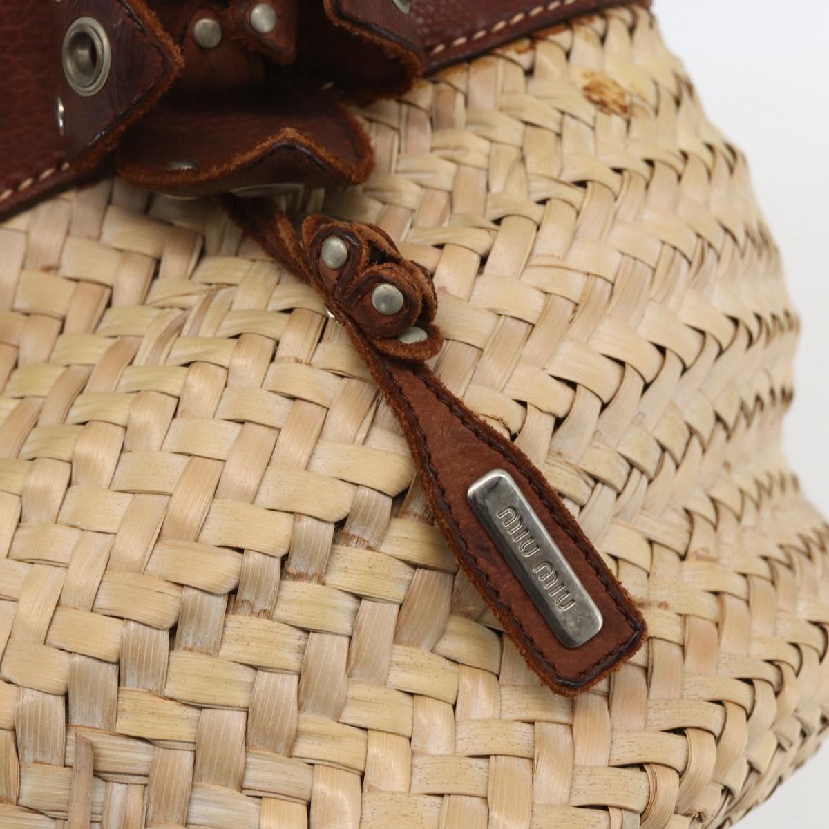 Miu Miu Hand Bag Raffia Beige Silver Auth 159300V