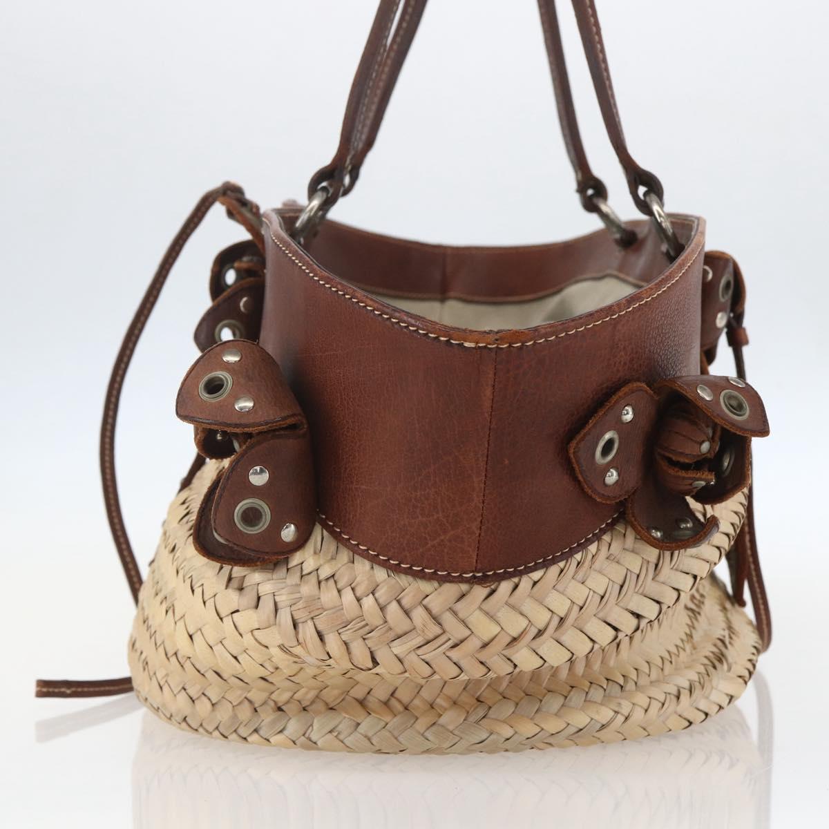 Miu Miu Hand Bag Raffia Beige Silver Auth 159300V