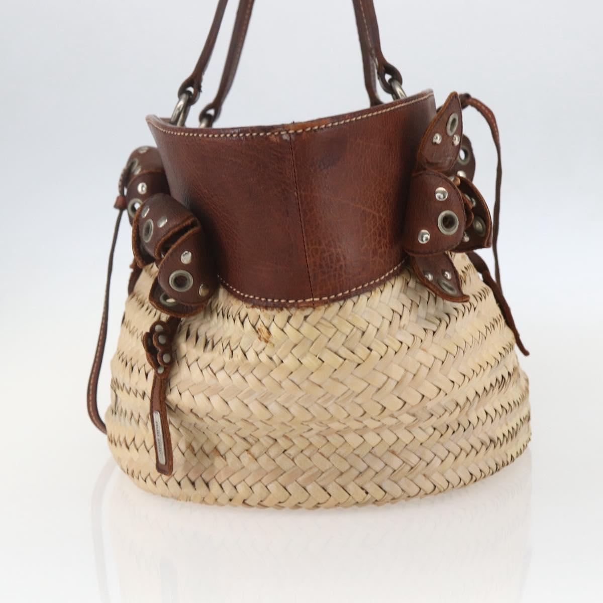 Miu Miu Hand Bag Raffia Beige Silver Auth 159300V