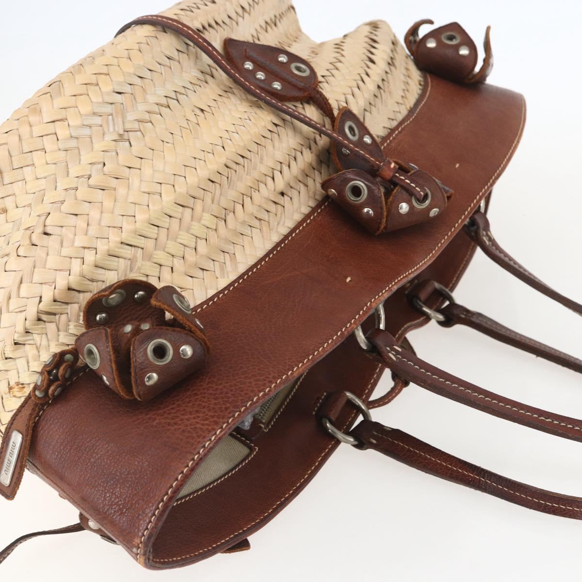 Miu Miu Hand Bag Raffia Beige Silver Auth 159300V