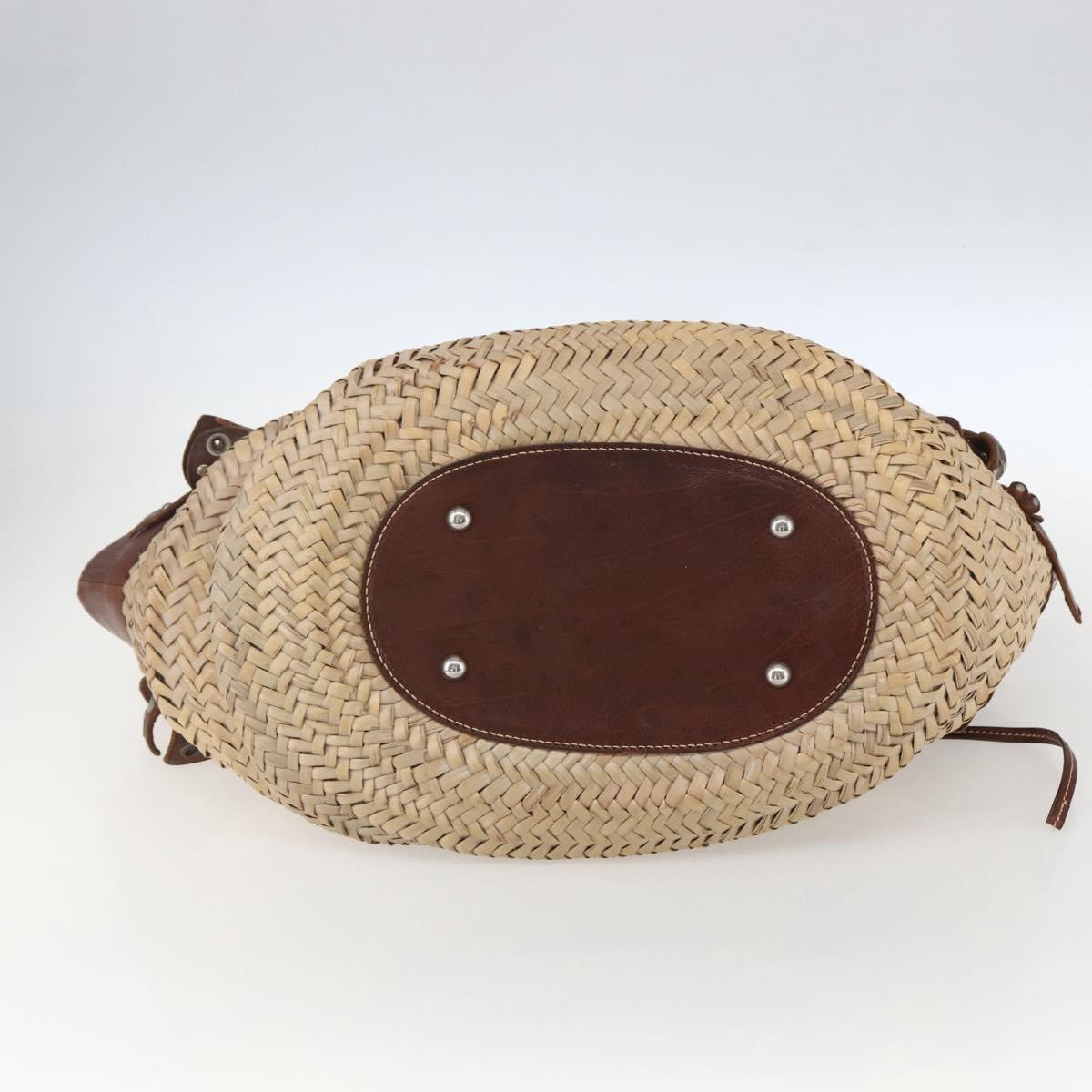 Miu Miu Hand Bag Raffia Beige Silver Auth 159300V