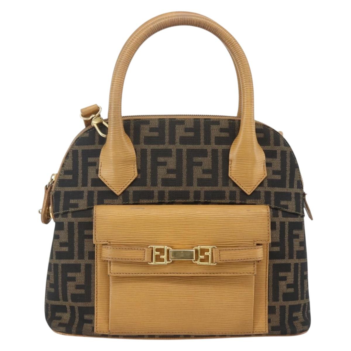 FENDI Zucca Canvas Hand Bag 2way Black Brown Auth 159305A