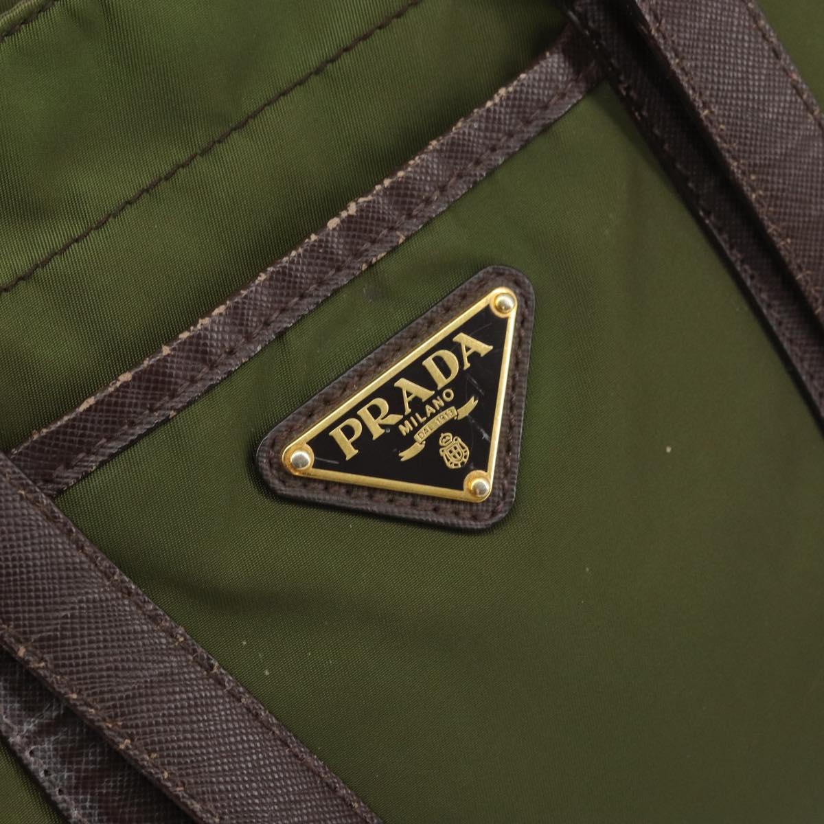 PRADA Hand Bag Nylon Green Gold Auth 159309