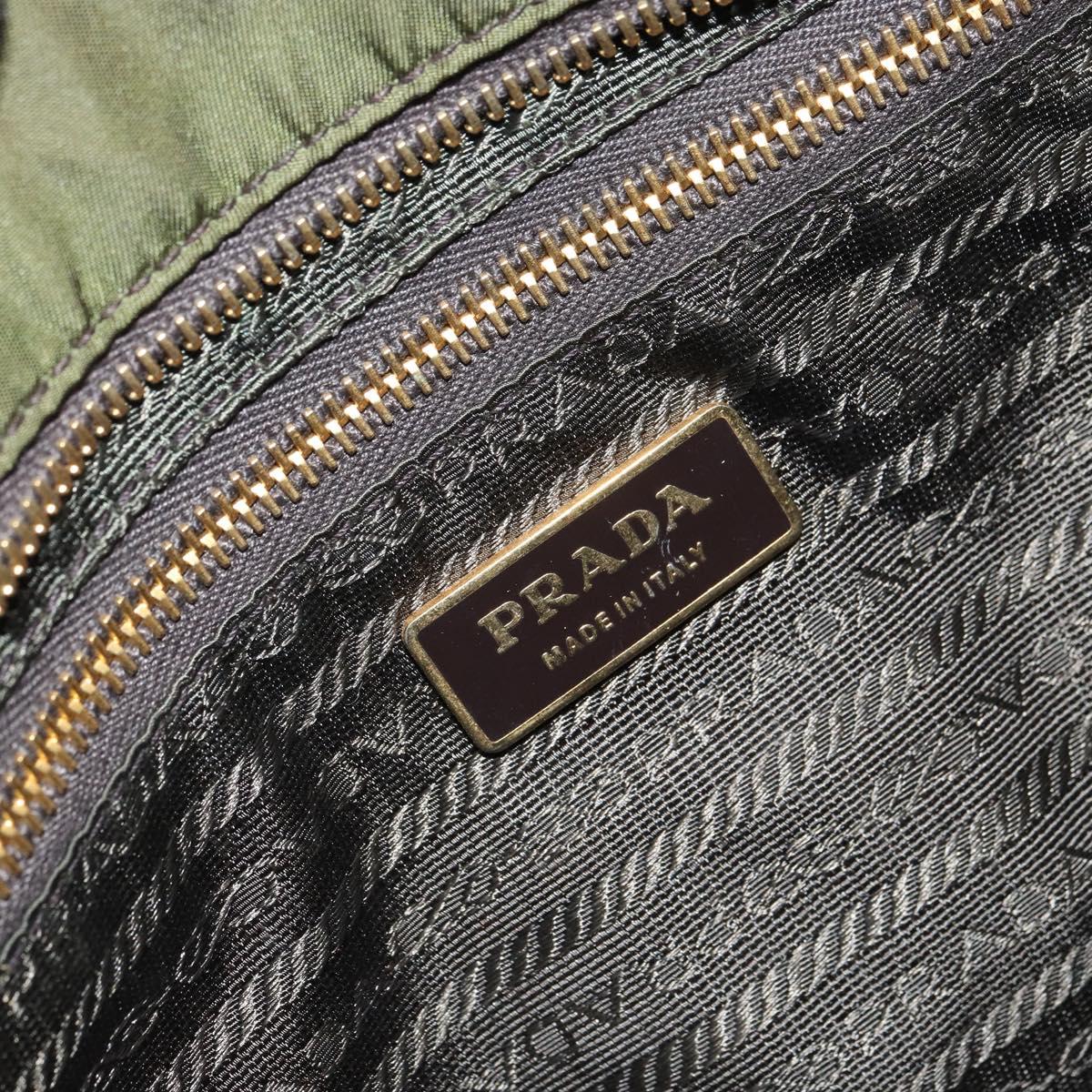 PRADA Hand Bag Nylon Green Gold Auth 159309