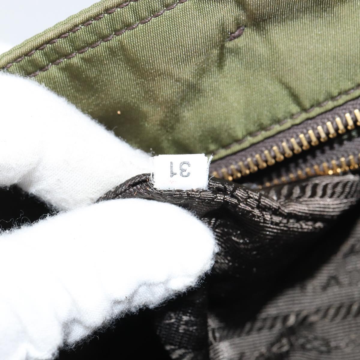 PRADA Hand Bag Nylon Green Gold Auth 159309