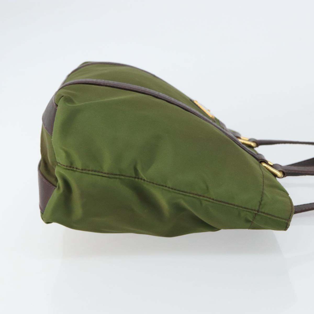 PRADA Hand Bag Nylon Green Gold Auth 159309