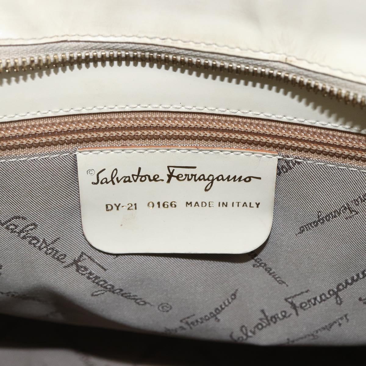 Salvatore Ferragamo Gancini Tote Bag Leather Ivory Gold Auth 159310