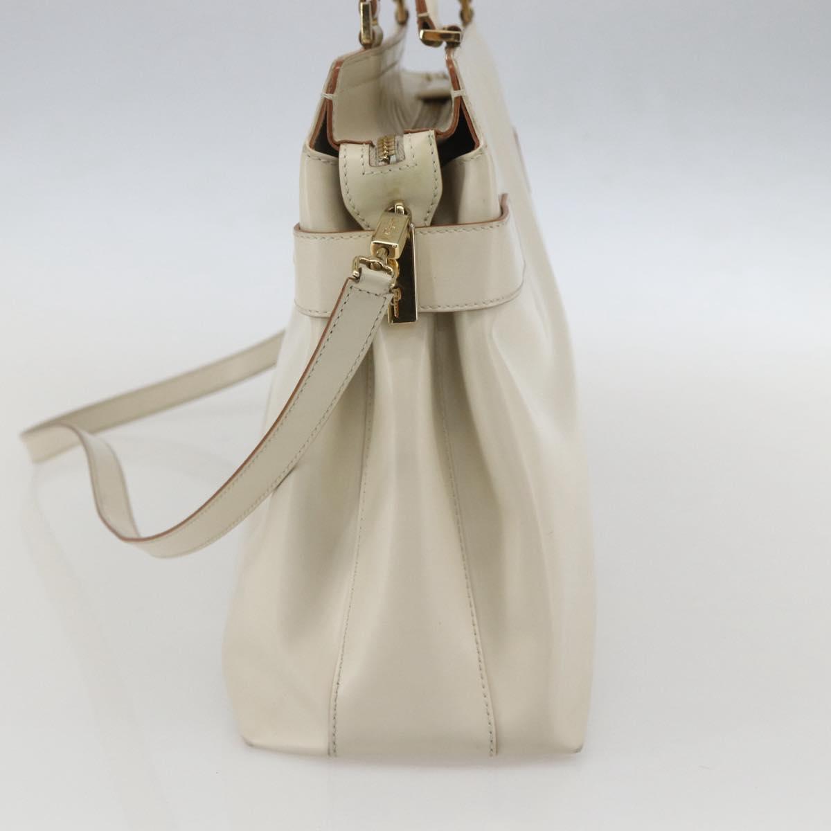 Salvatore Ferragamo Gancini Tote Bag Leather Ivory Gold Auth 159310