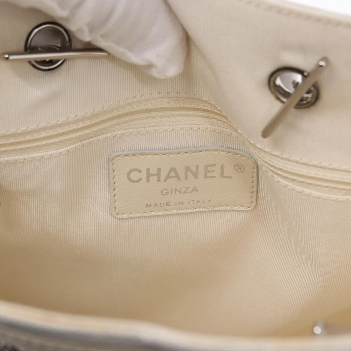 CHANEL Chain Shoulder Bag Nylon White Silver CC Auth 159317SAM