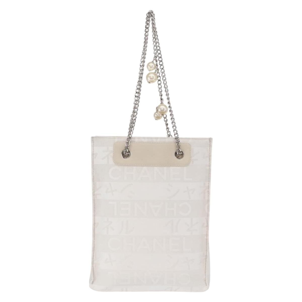 CHANEL Chain Shoulder Bag Nylon White Silver CC Auth 159317SAM