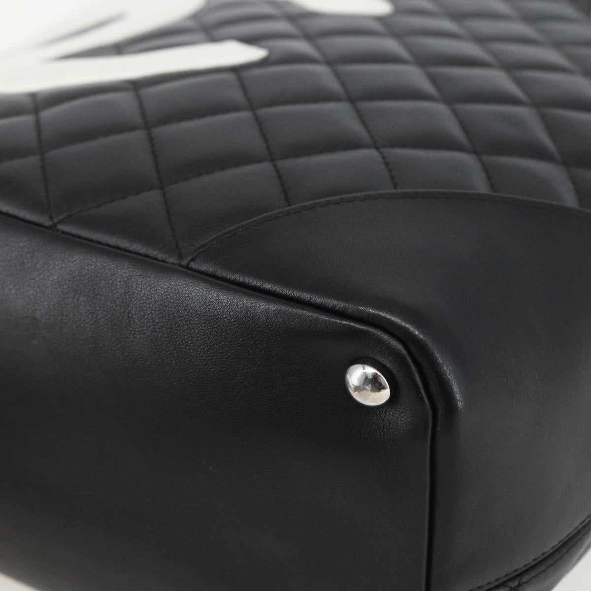 CHANEL Cambon Line Matelasse Medium Tote Bag Leather Black CC Auth 159319SAM