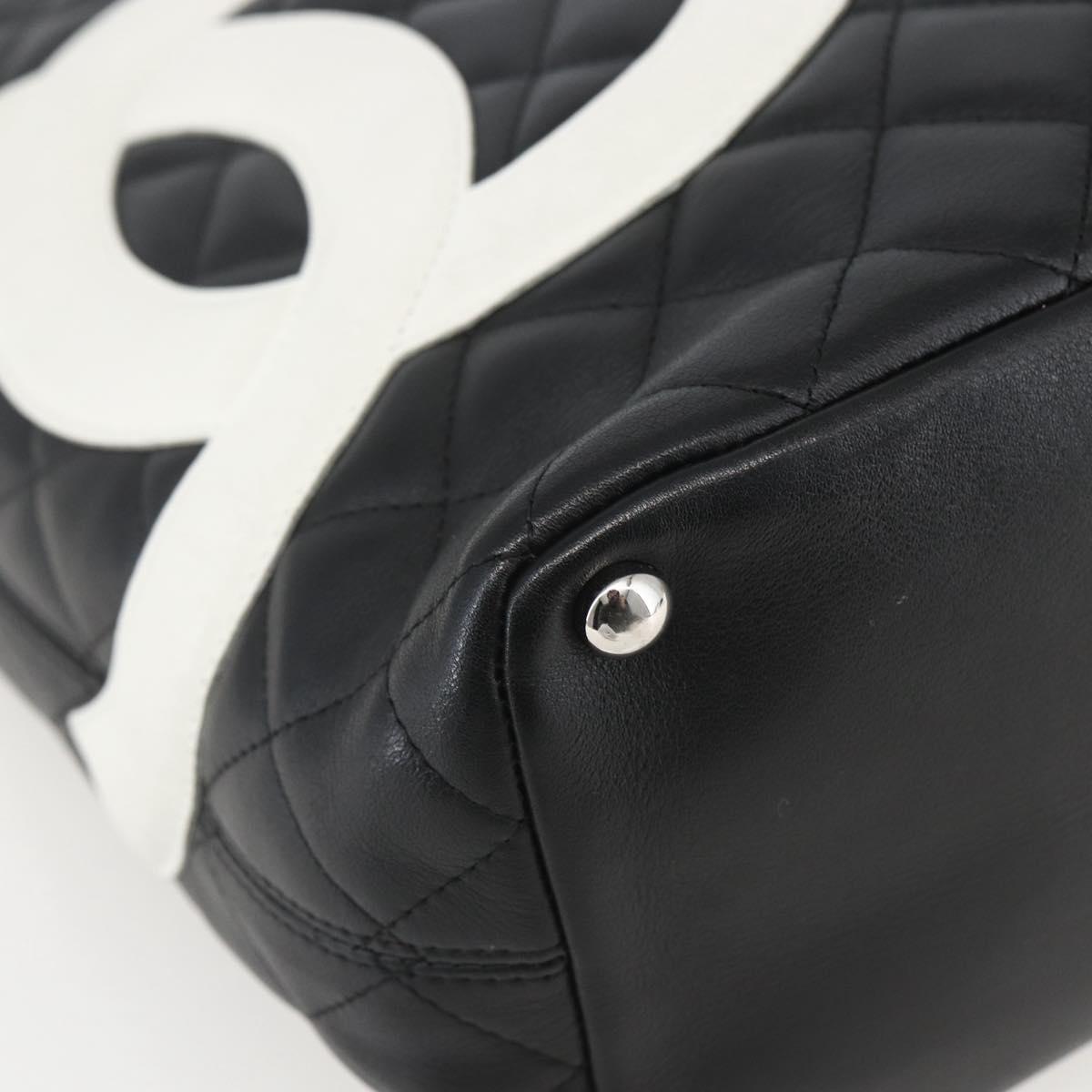 CHANEL Cambon Line Matelasse Medium Tote Bag Leather Black CC Auth 159319SAM