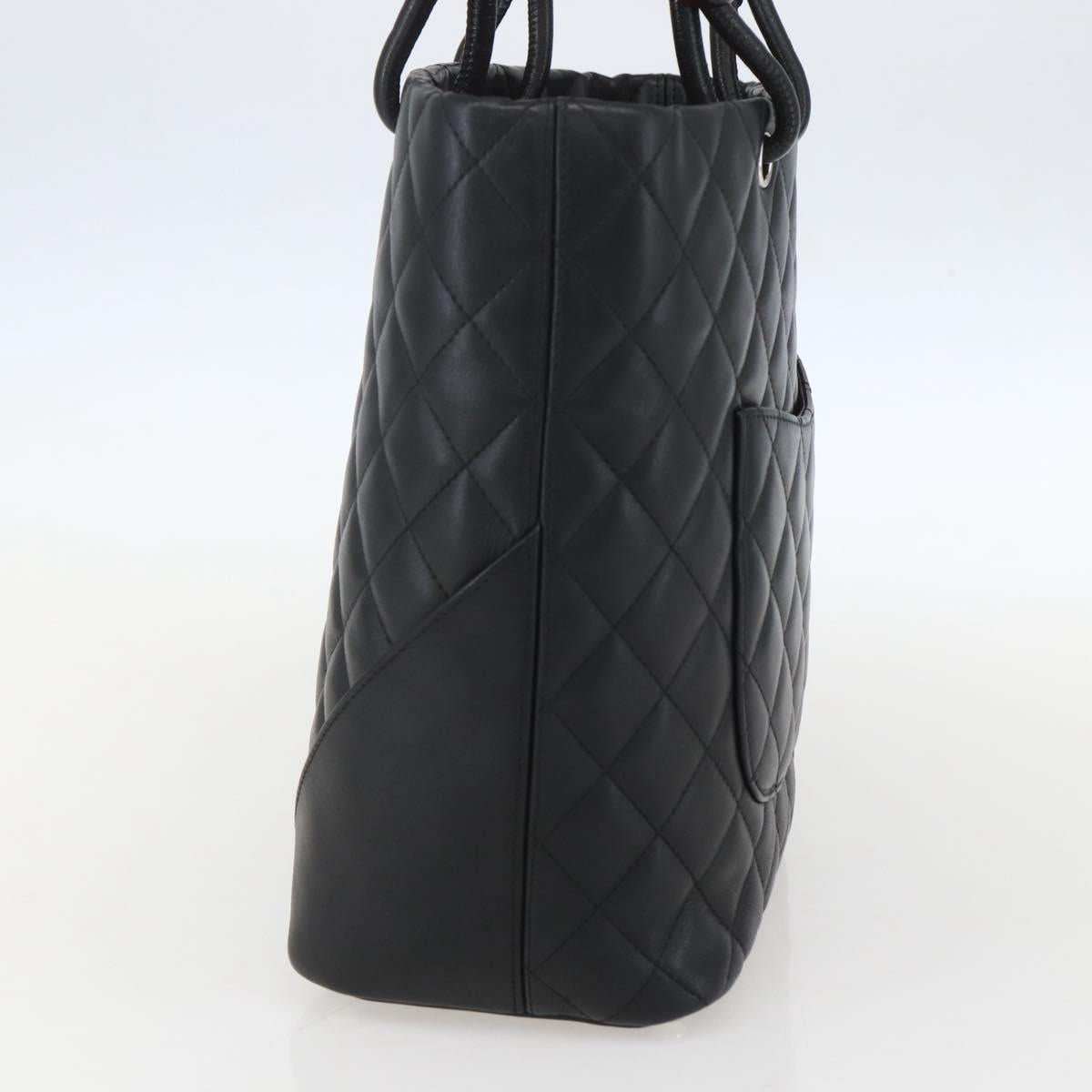 CHANEL Cambon Line Matelasse Medium Tote Bag Leather Black CC Auth 159319SAM