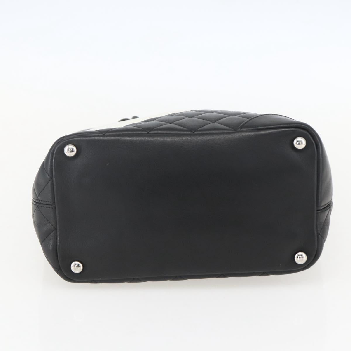 CHANEL Cambon Line Matelasse Medium Tote Bag Leather Black CC Auth 159319SAM