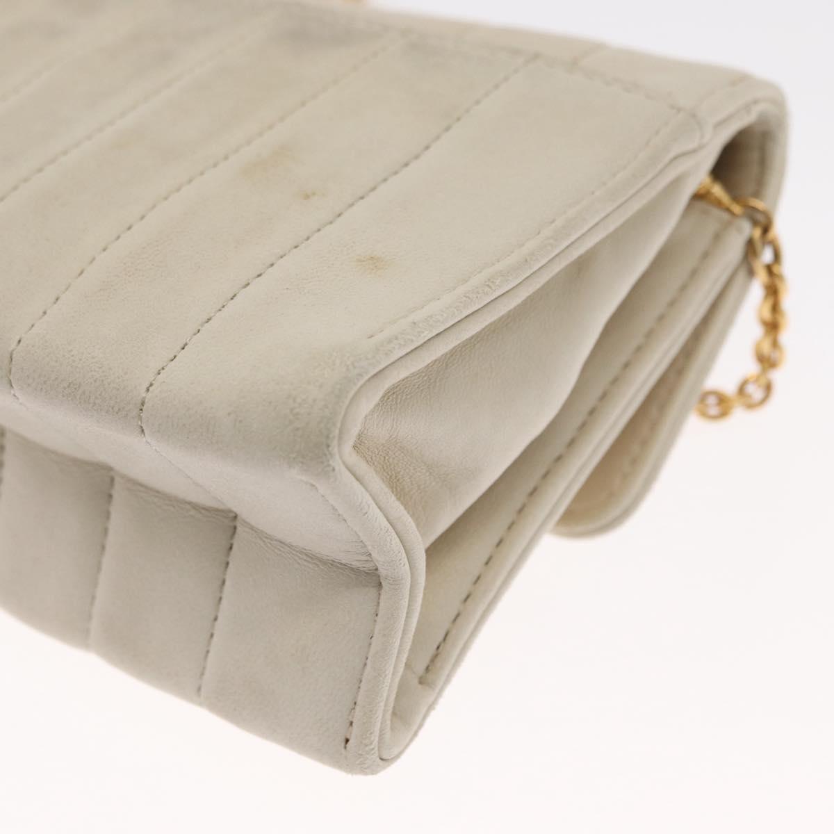 CHANEL Mademoiselle Chain Shoulder Bag Leather Ivory Gold CC Auth 159320A