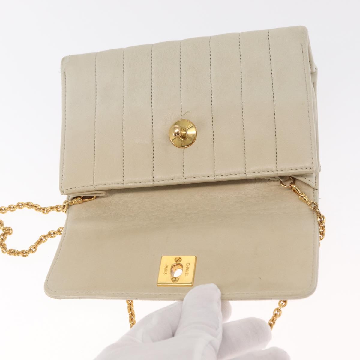 CHANEL Mademoiselle Chain Shoulder Bag Leather Ivory Gold CC Auth 159320A