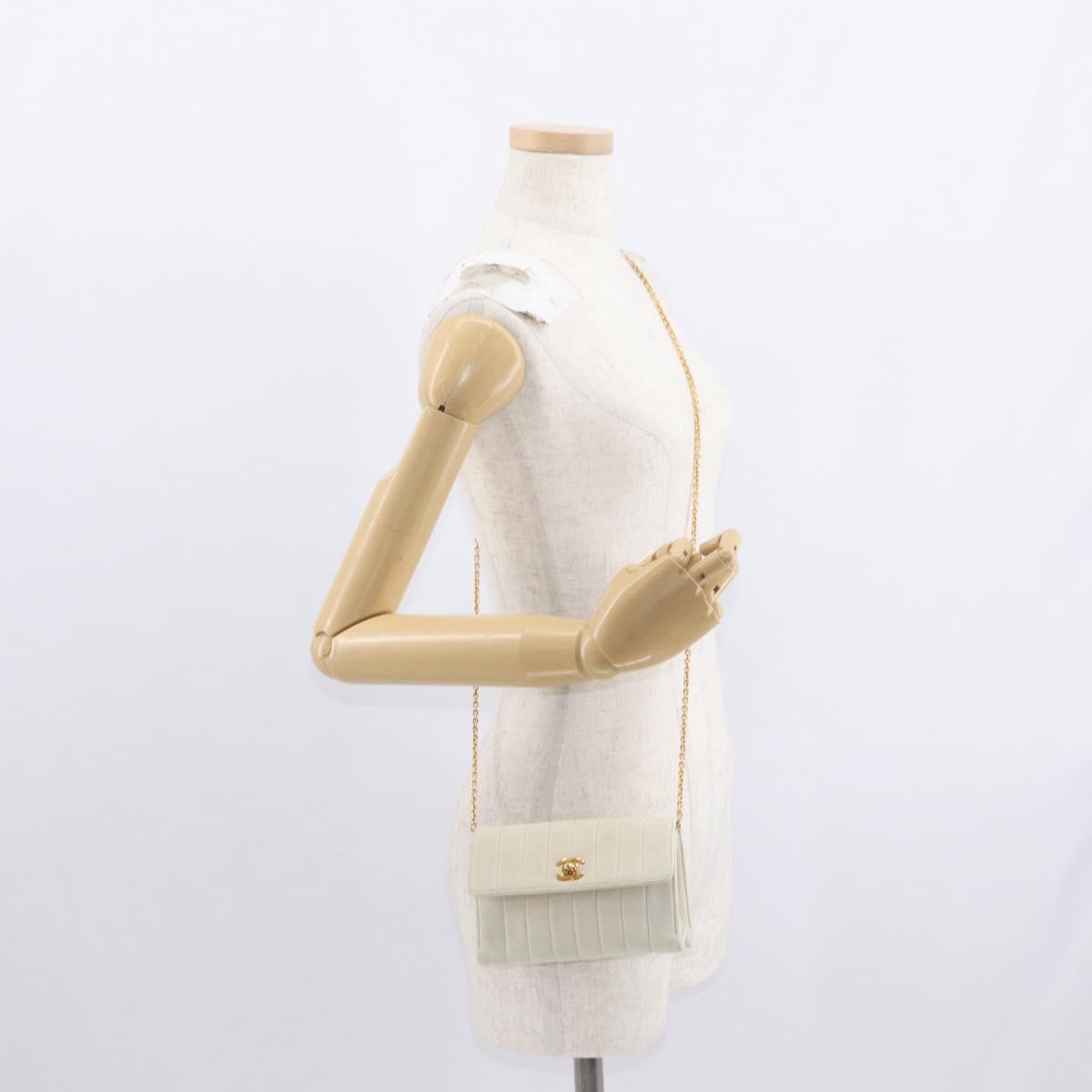CHANEL Mademoiselle Chain Shoulder Bag Leather Ivory Gold CC Auth 159320A