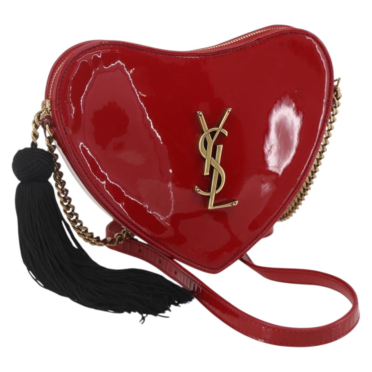 SAINT LAURENT Court Shoulder Bag Enamel Red Gold Auth 159321SAV