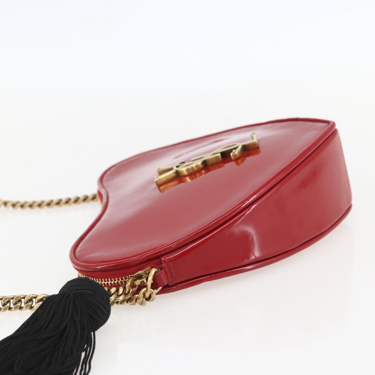 SAINT LAURENT Court Shoulder Bag Enamel Red Gold Auth 159321SAV